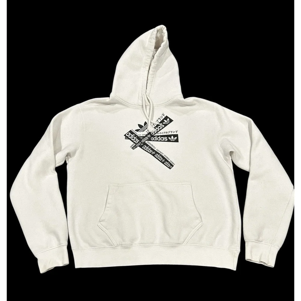 Adidas Originals Taped White Fleece Hoodie Men's Size Large